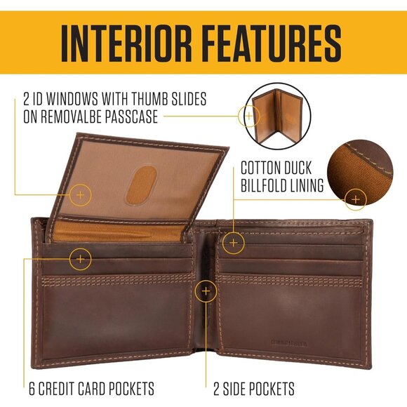 🆕Men Brown Top Grain Leather Passcase Wallet, Contrasting Stitch Detail - Picture 2 of 6
